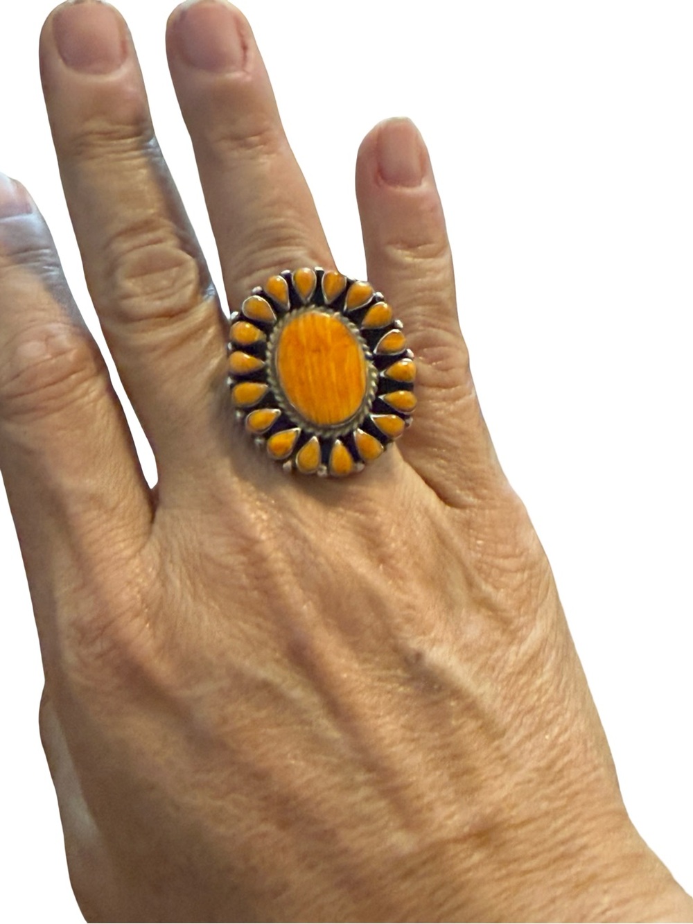 Native Orange Sunburst Statement Ring - Women Jewelry